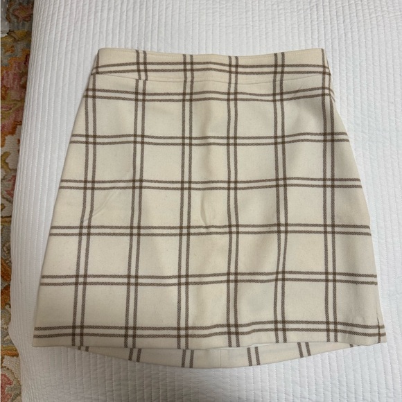 J. Crew Cream and Brown Plaid Mini Skirt - Picture 1 of 5